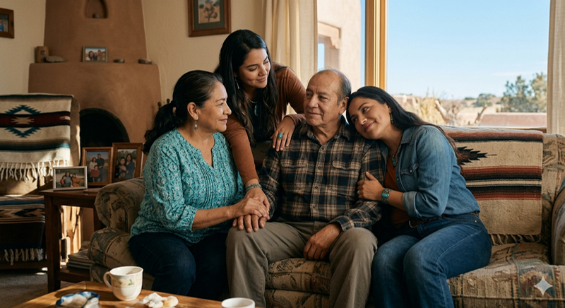 Family gathered together in conversation