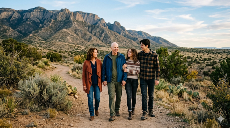 New Mexico family walking outdoors