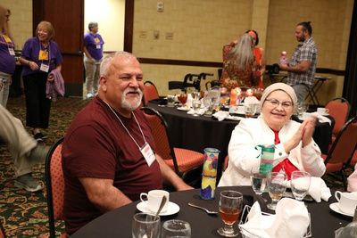 Retreat participants at a table